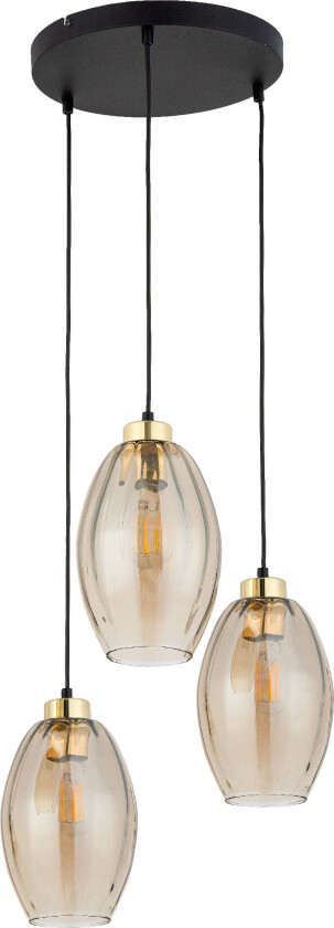 Sebo taklampe, m. 3 skjermer - glass og sort metall