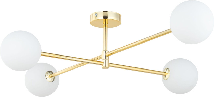 Sarius loftlampe, m. 4 skjermer - hvitt glass og gullmetall