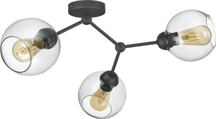 Fairy loftlampe, m. 3 skjermer - glass og sort metall