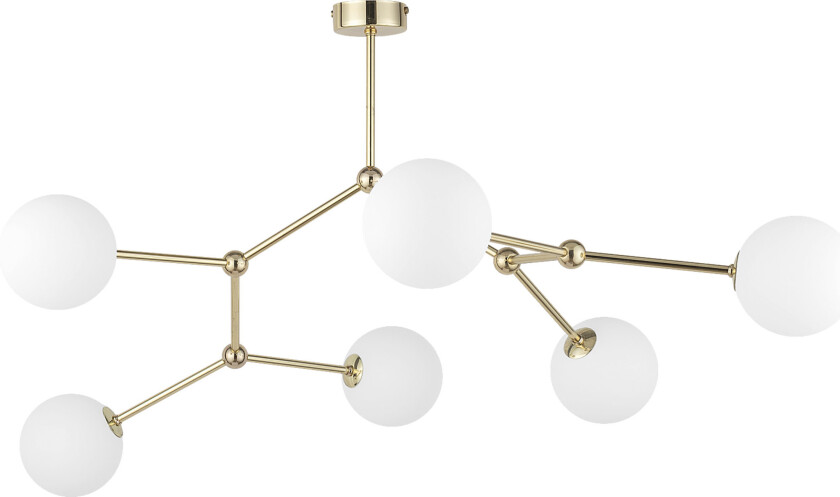 Fairy loftlampe, m. 6 skjermer - hvitt glass og gullmetall