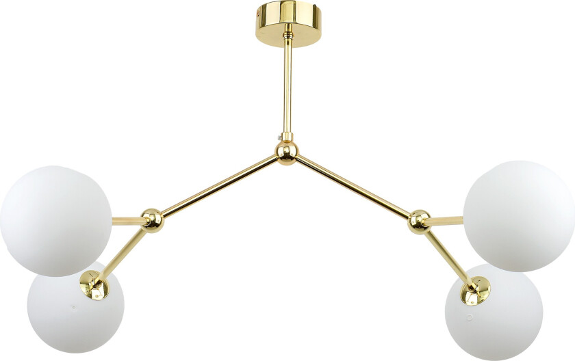 Fairy loftlampe, m. 4 skjermer - hvitt glass og gullmetall