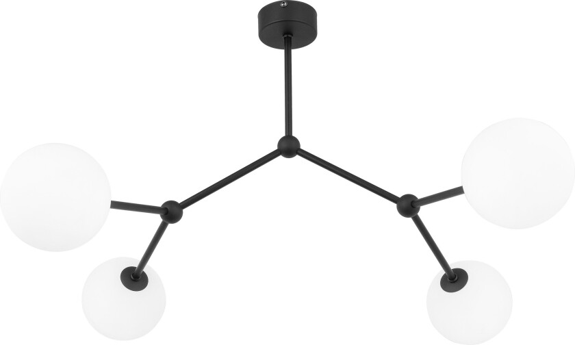 Felblack taklampe, m. 4 skjermer - hvitt glass og sort metall
