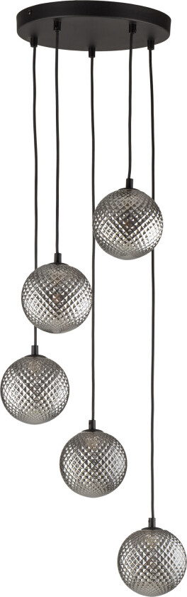 Elena taklampe, m. 5 skjermer - grafittglass og sort metall