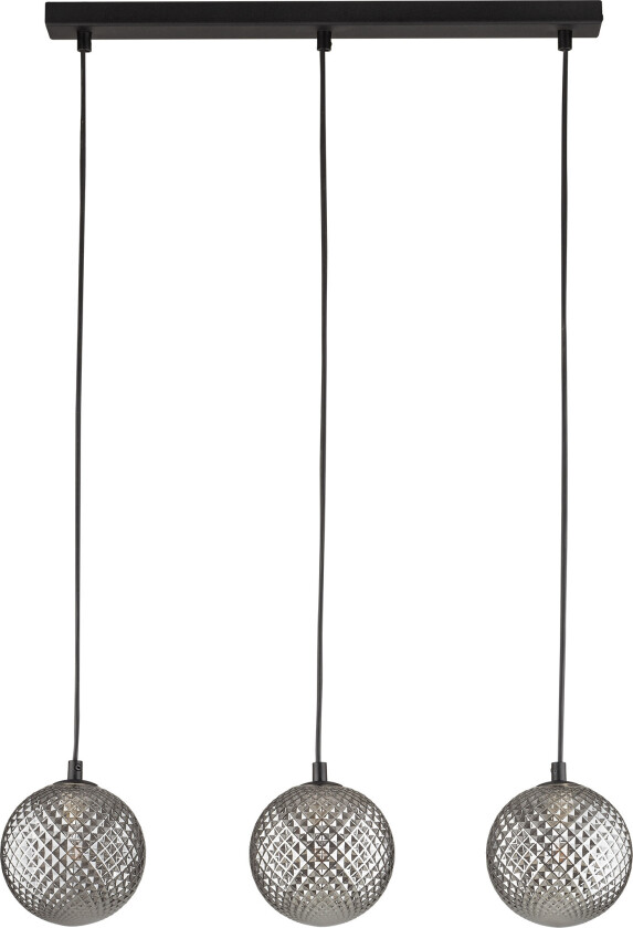 Elena taklampe, m. 3 skjermer - grafittglass og sort metall