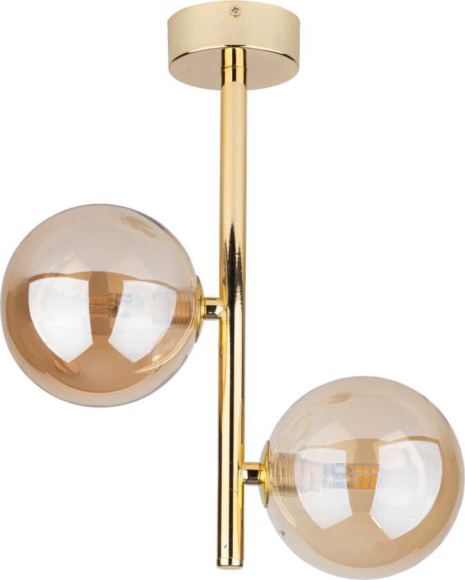 Estera taklampe, m. 2 skjermer - gull glass og metall