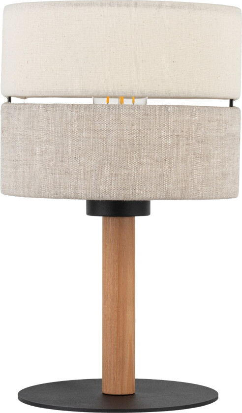 Eco bordlampe, rund - naturstoff, furu og sort metall