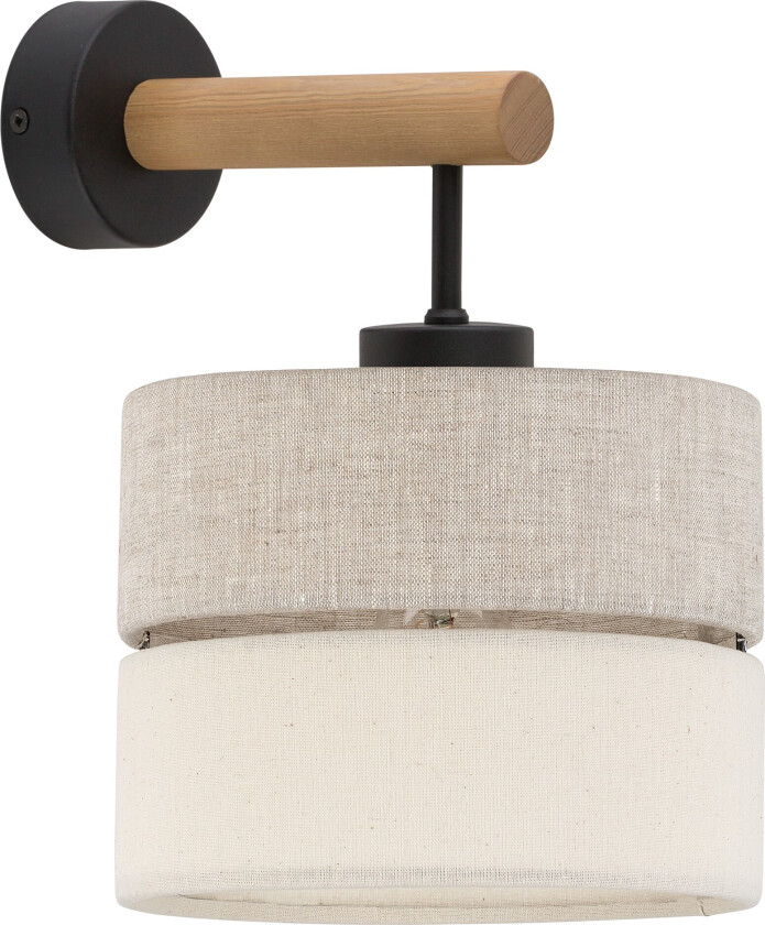Eco vegglampe, rund - naturstoff, furu og sort metall