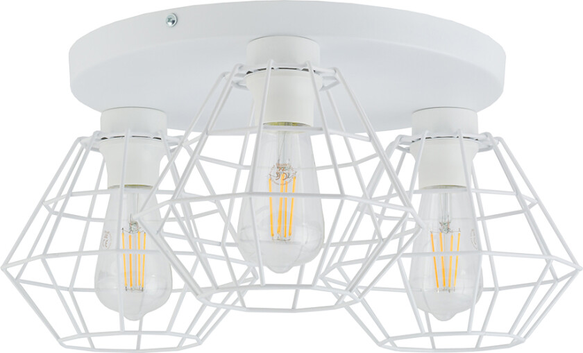 Diamant taklampe, m. 3 skjermer - hvit stål