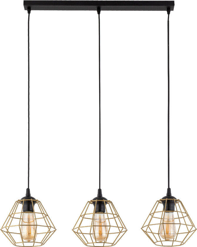 Diamant taklampe, m. 3 skjermer - gull stål