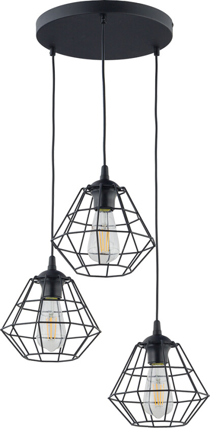 Diamant taklampe, m. 3 skjermer - sort stål