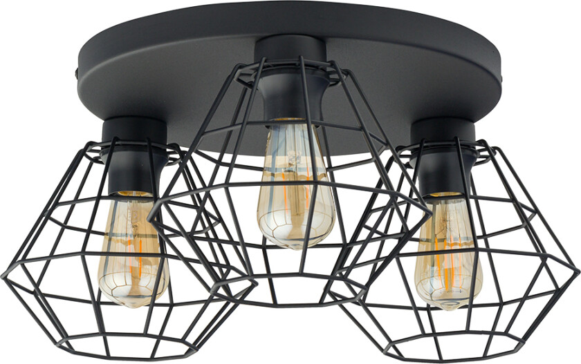 Diamant taklampe, m. 3 skjermer - sort stål