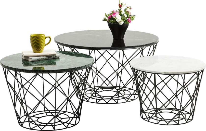 Bilde av KARE DESIGN East Round sofabordsett - grønn/hvit/svart marmor, rundt (sett m. 3)