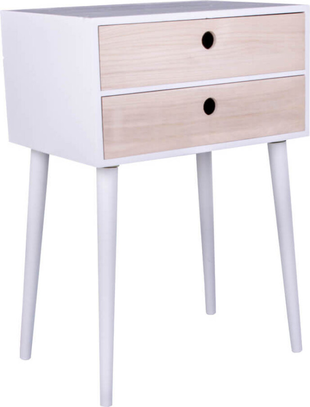 HOUSE NORDIC Rimini nattbord - hvitt tre, m. 2 skuffer i naturtre