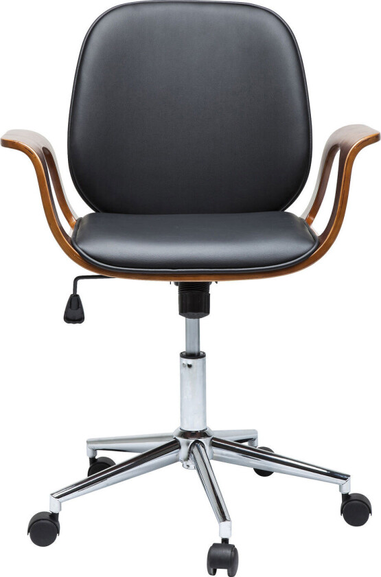 KARE DESIGN Patron Walnut kontorstol - svart polyester/valnøttbrun finer, med armlener og hjul