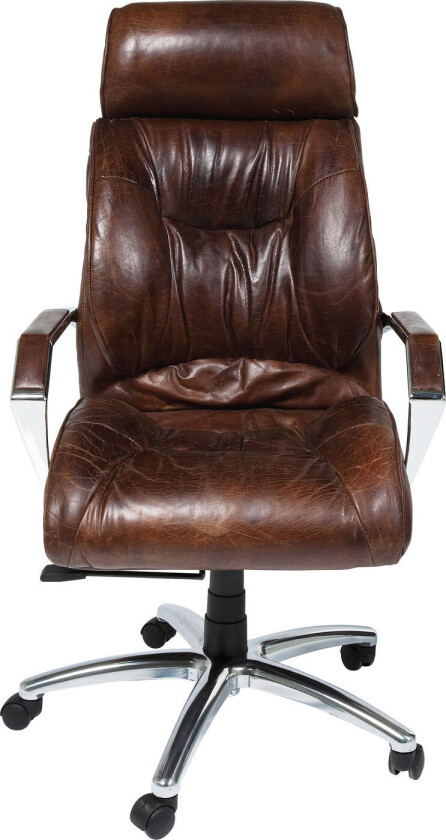 KARE DESIGN Cigar Lounge kontorstol - brun okseskinn/aluminium, med armlener og hjul