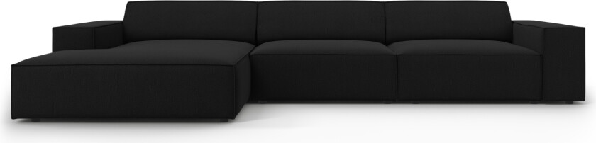 MICADONI Jodie hjørnesofa, venstre, 4 seter - svart stoff og sort plast