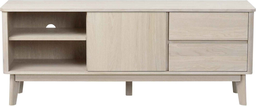 ROWICO Yumi TV-bord - hvitpigmentert eik, 2 skuffer, 1 hylle, 1 dør