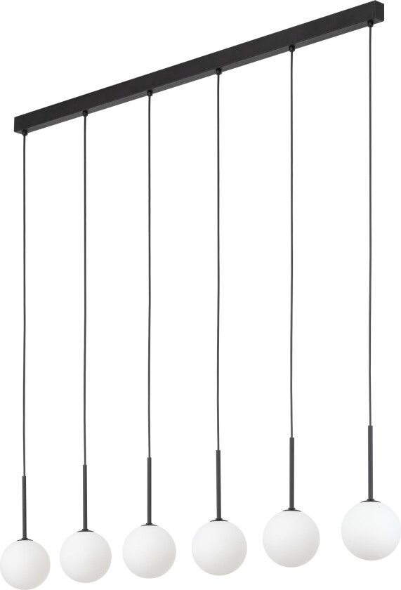 Martin taklampe, m. 6 skjermer - hvitt glass og sort metall