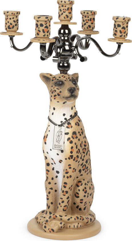 Bilde av BOLD MONKEY Proudly Crowned Panther lysestake, for 5 lys - svart galvanisering og harpiks med brunt trykk