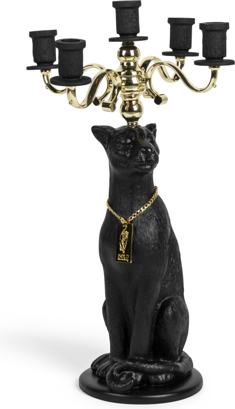 Bilde av BOLD MONKEY Proudly Crowned Panther lysestake, for 5 lys - gullgalvanisering og svart harpiks