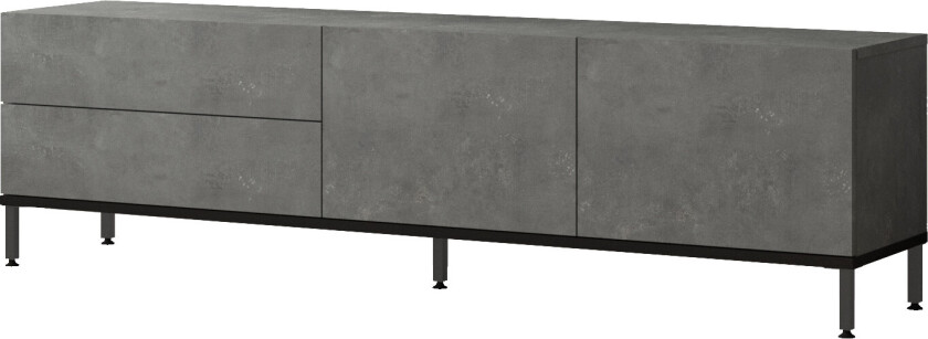 LV6 TV-bord, m. 4 dører og 1 hylle - sølvmelamin og svart metall (170,3x35,5)