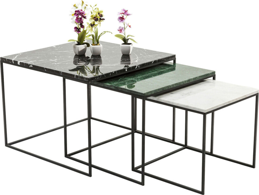 KARE DESIGN Marble East Coast sidebord - grønn/svart/hvit marmor og stål (3/sett) (utgått)