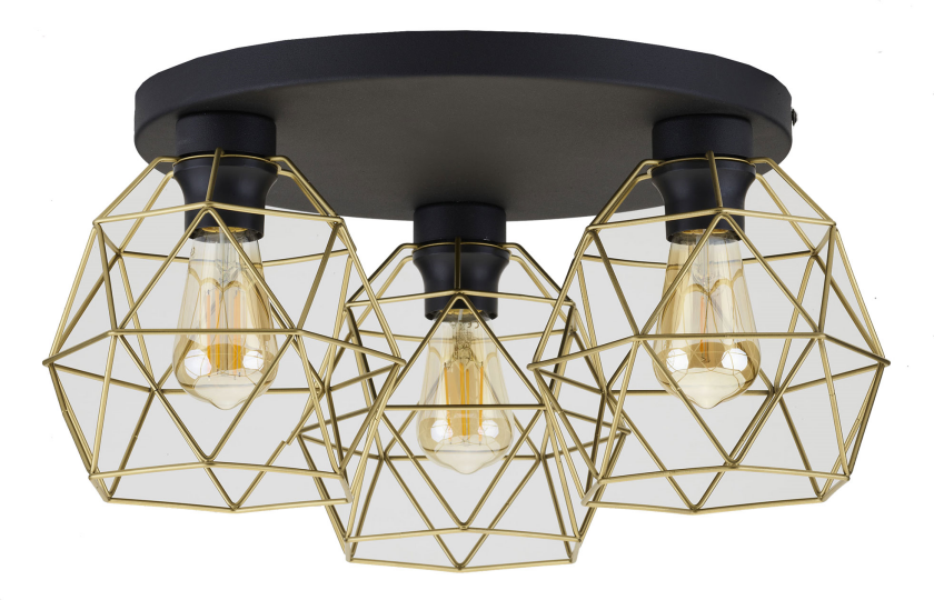 Galaxy loftlampe, m. 3 skjermer - gull og svart metall