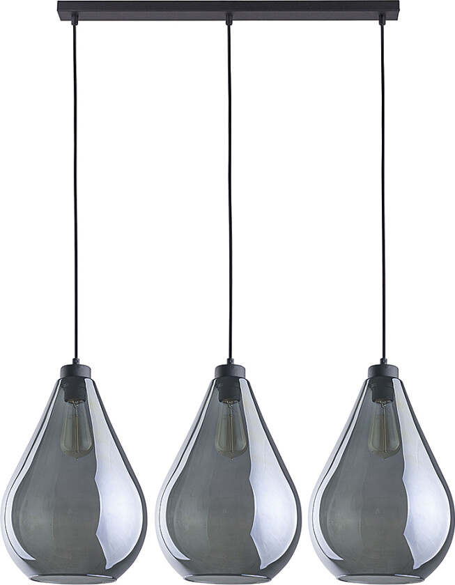 Fuente loftlampe, m. 3 skjermer - grafittglass og sort metall