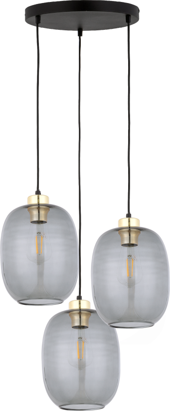 Delta taklampe, m. 3 skjermer - glass, gull og svart metall