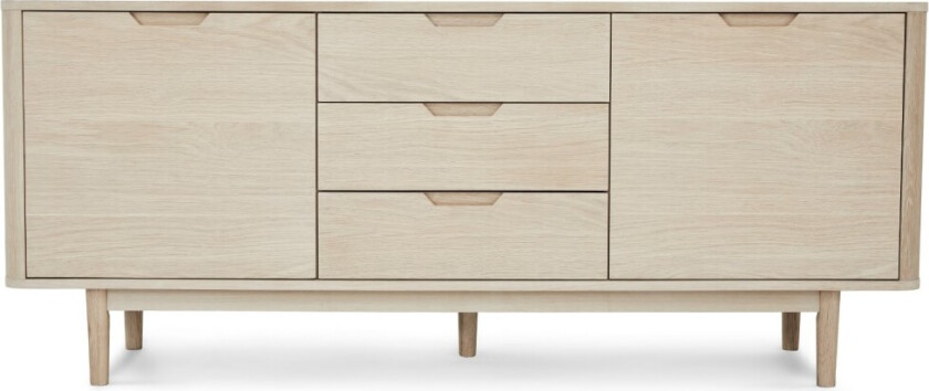 Nyborg skjenk, m. 2 dører, 3 skuffer og 2 hyller - hvitoljet eikefiner, eik og tre (180x45)