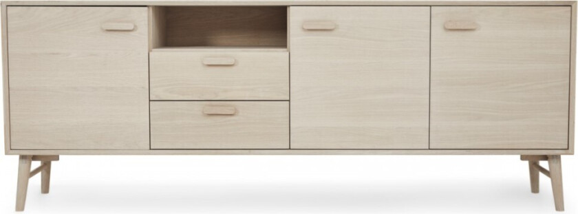 Porto Stor skjenk, m. 3 dører, 3 hyller, 2 skuffer, 1 rom - hvitoljet eikefiner og tre (212x42)