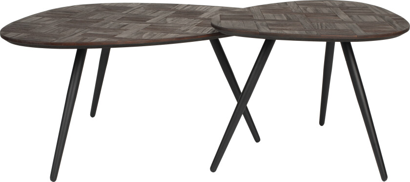 WHITE LABEL LIVING Pion salongbord - brun teakfiner og svart jern (sett med 2)