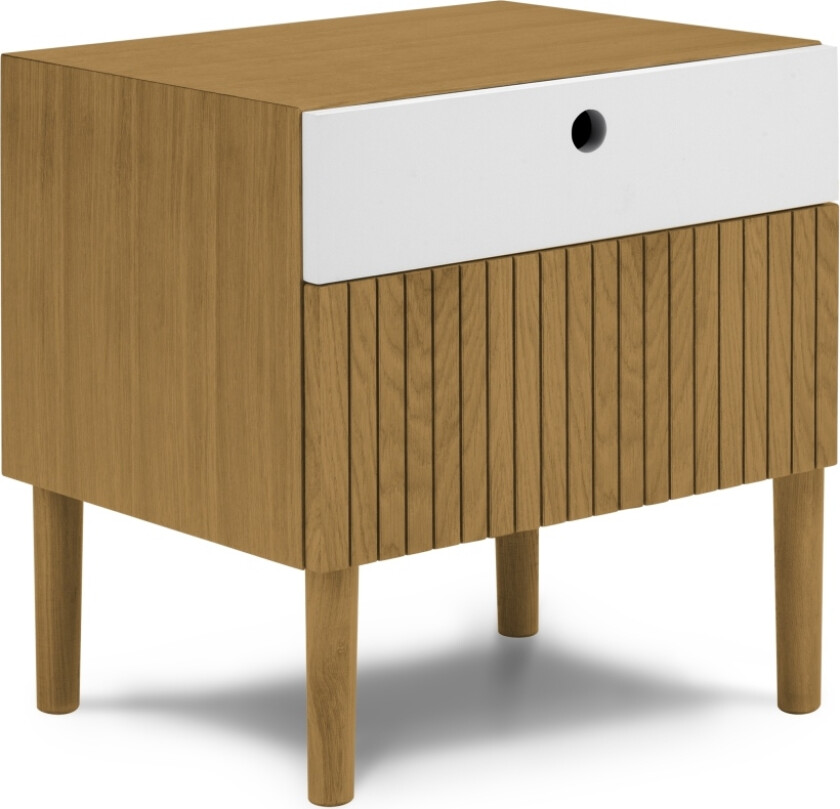 MICADONI Noa nattbord, m. 2 skuffer - hvit/naturlig tre og naturlig eik (45x37x51)