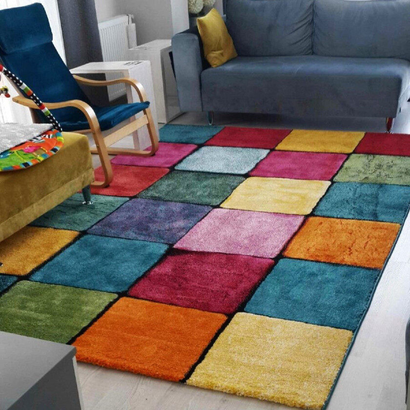 TEPPI Renkli teppe med ruter, rektangulært - flerfarget polypropylen (80x150)