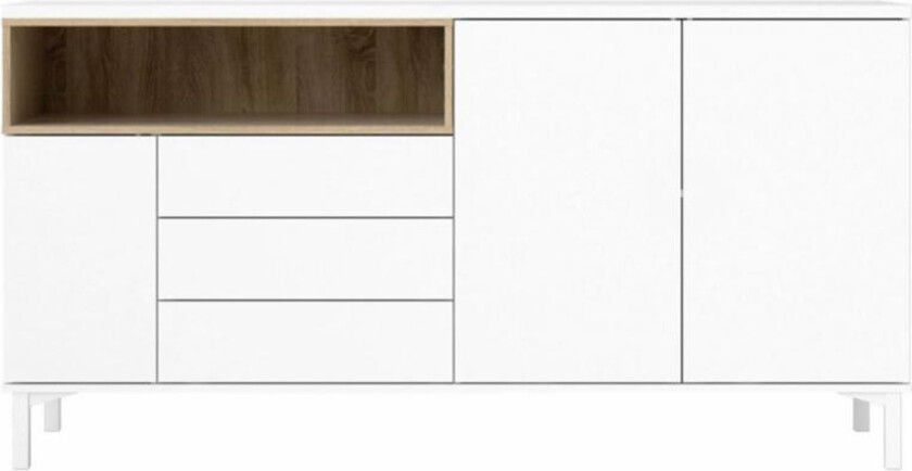 Bilde av TVILUM Roomers skjenk, m. 3 dører og 3 skuffer - eikefarget/hvit folie og stål (175,7x48,25)