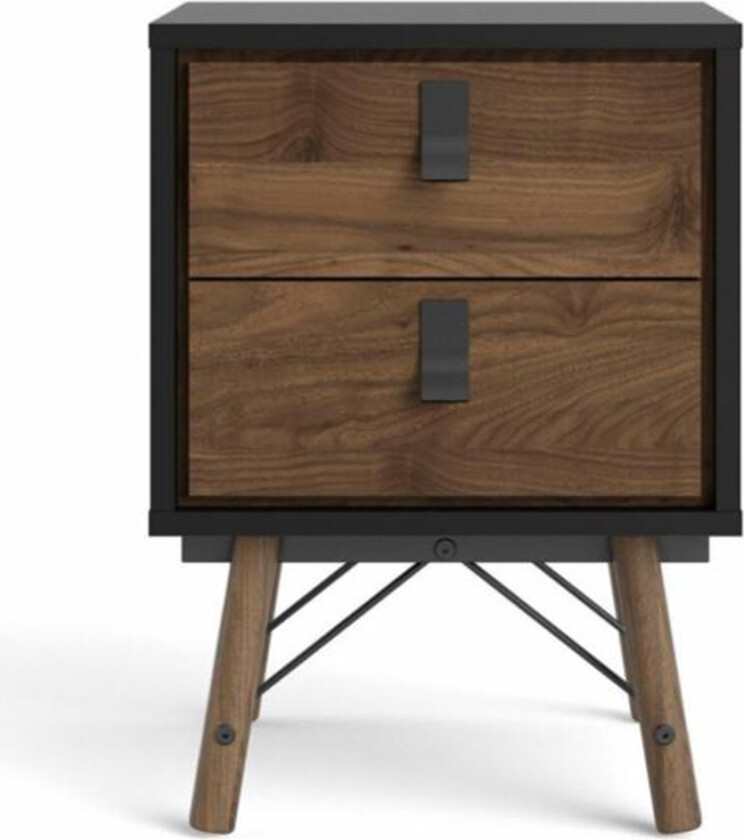 Bilde av TWILUM Ry nattbord, m. 2 skuffer - valnøtt/svart folie og valnøtttre (43,3x40,1)