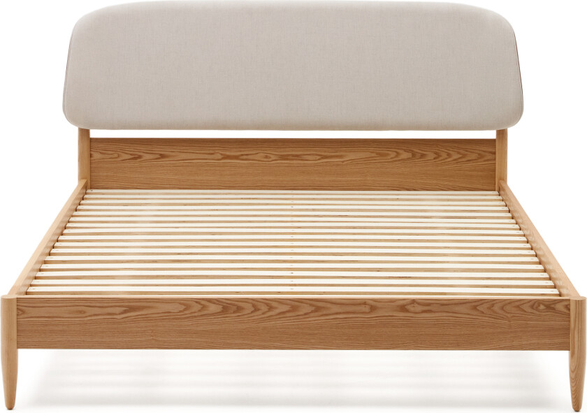 LAFORMA Octavia sengeramme, med hvit polstret sengegavl - ask kryssfiner (180x200)