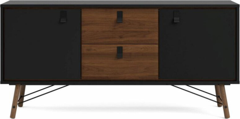 TVILUM Ry skjenk, m. 2 dører og 2 skuffer - valnøtt/svart folie og tre (150,3x40,1)