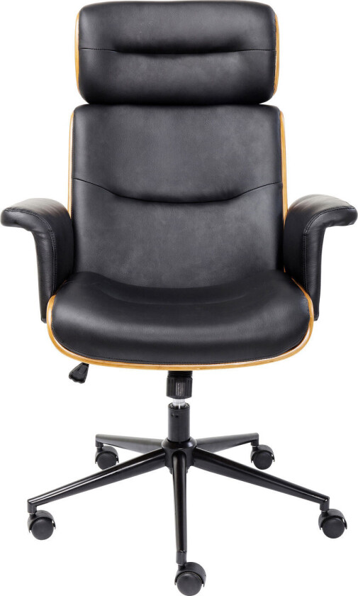KARE DESIGN Check Out kontorstol - svart kunstskinn/naturfiner/svart stål, med hjul og armlener
