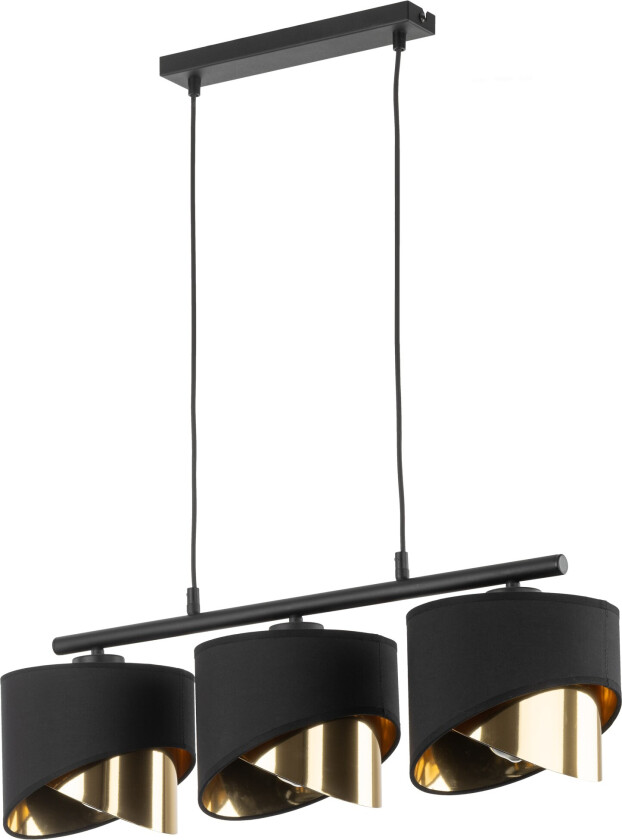 Grant loftlampe, m. 3 skjermer - svart stoff og gullfolie