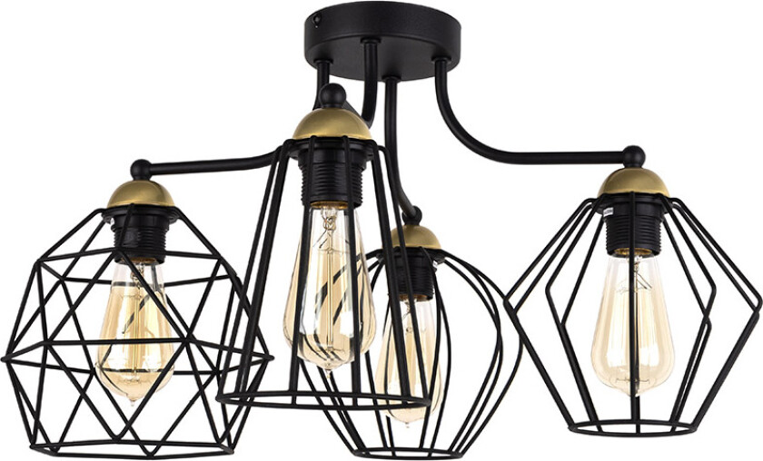 Galaxy loftlampe, m. 4 skjermer - messing og sort metall