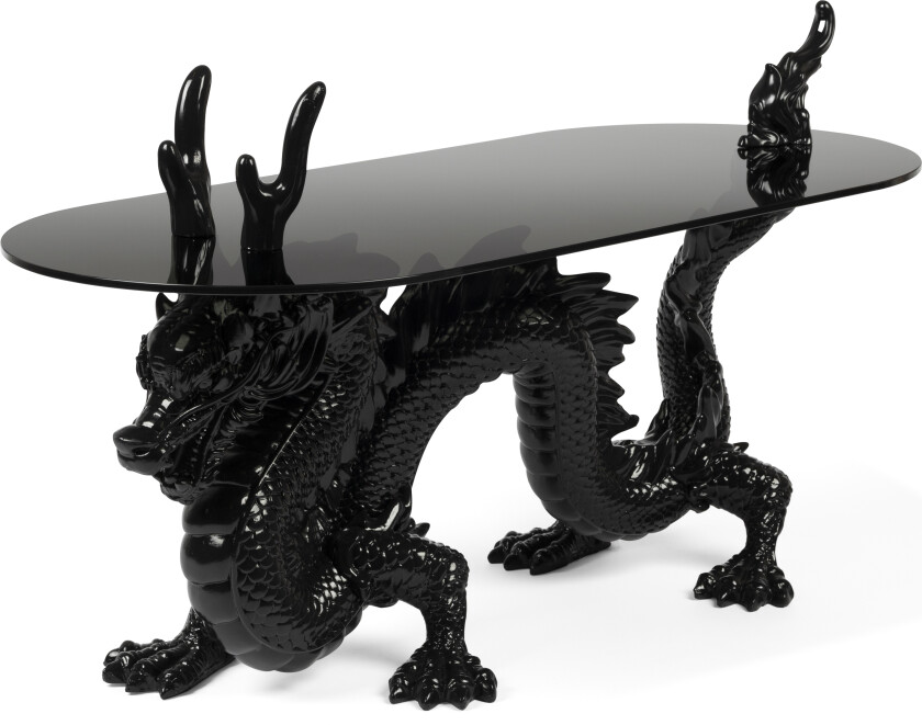 Bilde av BOLD MONKEY Dragonized Bastard salongbord, ovalt - røyksort glass og svart harpiks/jern (100x45)