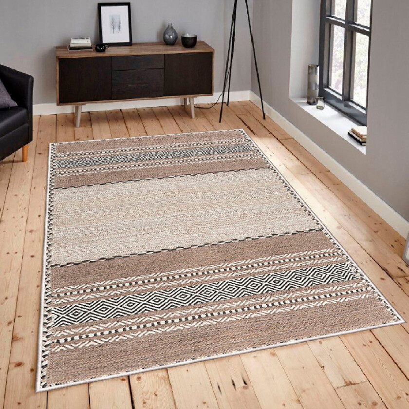 TEPPI WOOSONIL133 mønstret teppe, rektangulært - beige, brun og sort bomull (50x80)