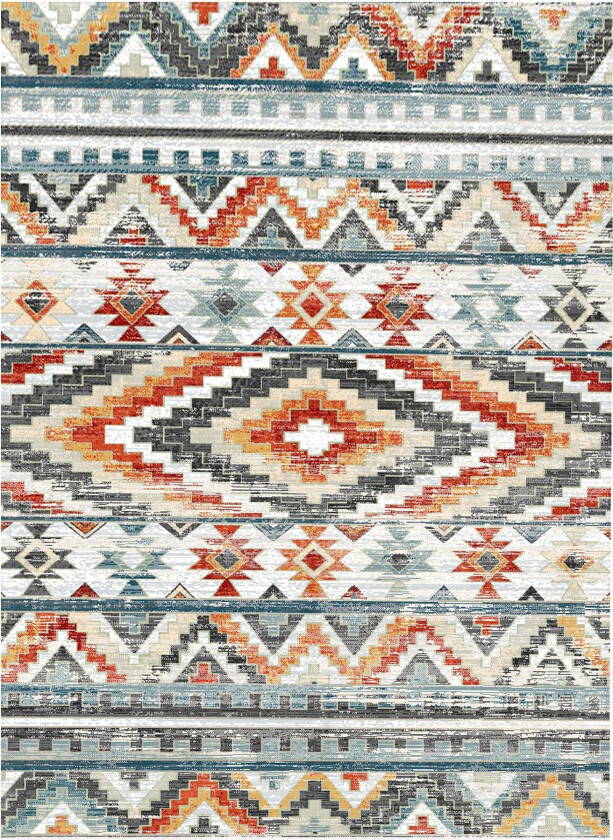 TEPPI WOOBTNY0126 mønstret teppe, rektangulært - grått/flerfarget bomull/chenille (160x230)