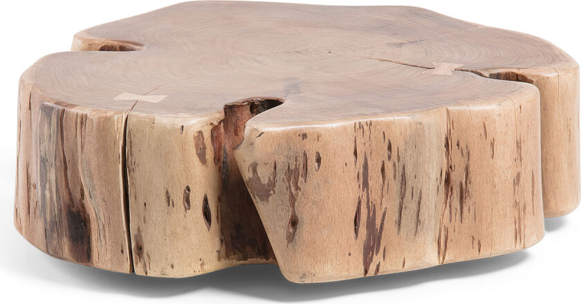 LAFORMA Rikke salongbord, asymmetrisk, med hjul - massivt akasietre med naturlige kanter (65x60)
