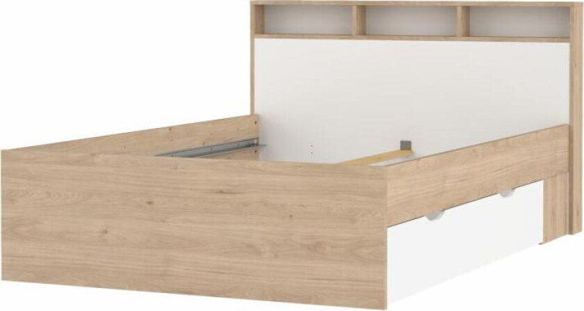 TWILUM Ikast Seng med 2 skuffer 140x200, Jackson Hickory / Hvit, 149,8 x 216 x 96,8 cm