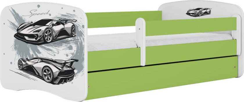 KOCOT KIDS Seng babydreams grønn sportsbil uten skuff med madrass 140/70