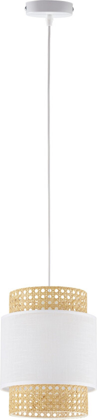 Boho taklampe - naturlig strå og hvitt stoff