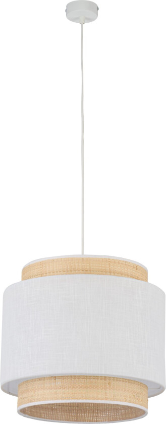 Boho taklampe - naturlig strå og hvitt stoff