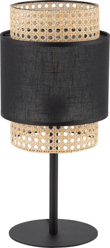 Boho bordlampe - naturrotting og sort stoff/metall